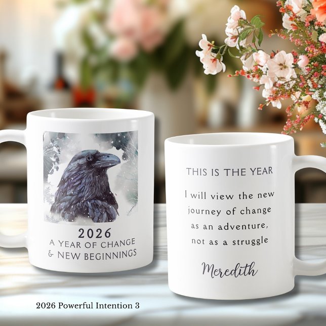 Mug 3. Corbeau 2026 Année de Changement Intention Puis (Raven 2026 Year of Change and New Beginnings Powerful Intention 3 Coffee Mug)