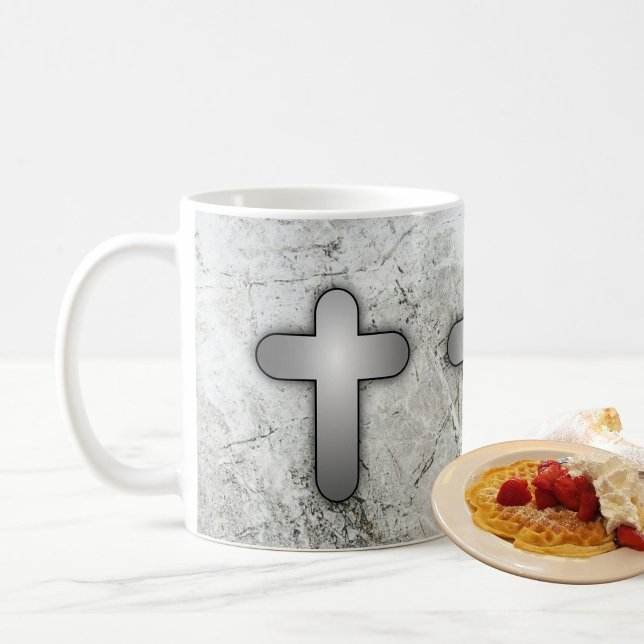 Mug 3 Croix Argentées Argent et Blanc  (Créateur téléchargé)