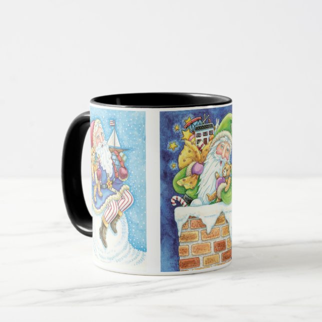 Mug 3 différents dessins de Noël du Père Noël (Devant gauche)