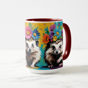 Mug 3 Hérisses adorables avec Couronnes Fleurs