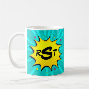 Mug 3 Lettre initiale Monogram Aqua Pop Art Cloud