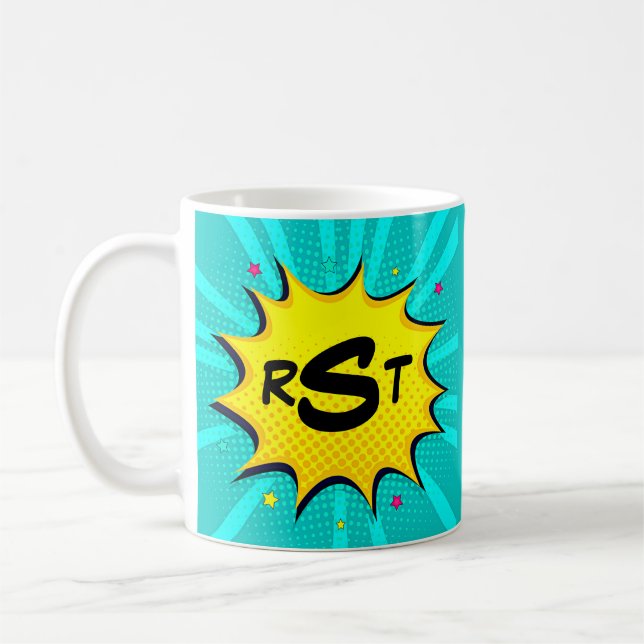 Mug 3 Lettre initiale Monogram Aqua Pop Art Cloud (Gauche)