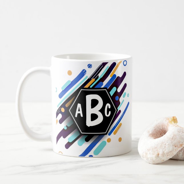 Mug 3 Lettre initiale Monogramme Cadre noir Peinture b (Avec donut)