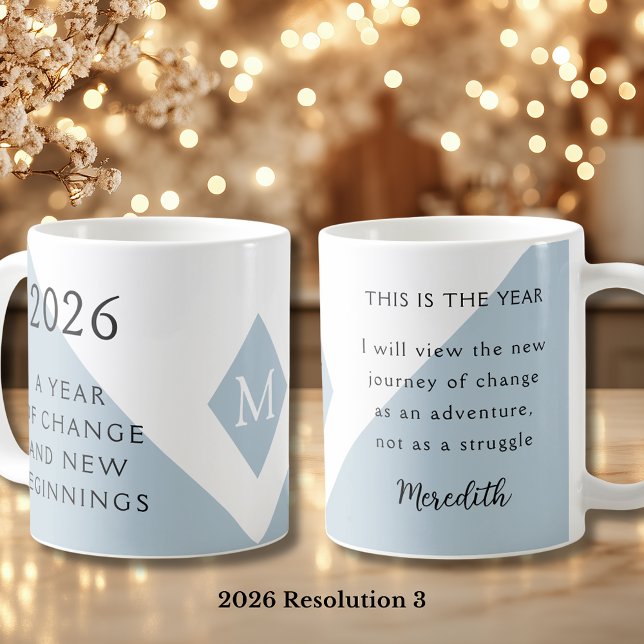 Mug 3. New Year Resolution for 2026 Year of Change  (2026 Year of Change and New Beginnings Dusty Blue Resolution 3 Coffee Mug)