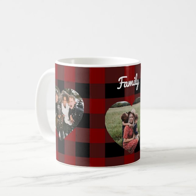 Mug 3 Photo amour coeurs buffalo plaid (Devant gauche)