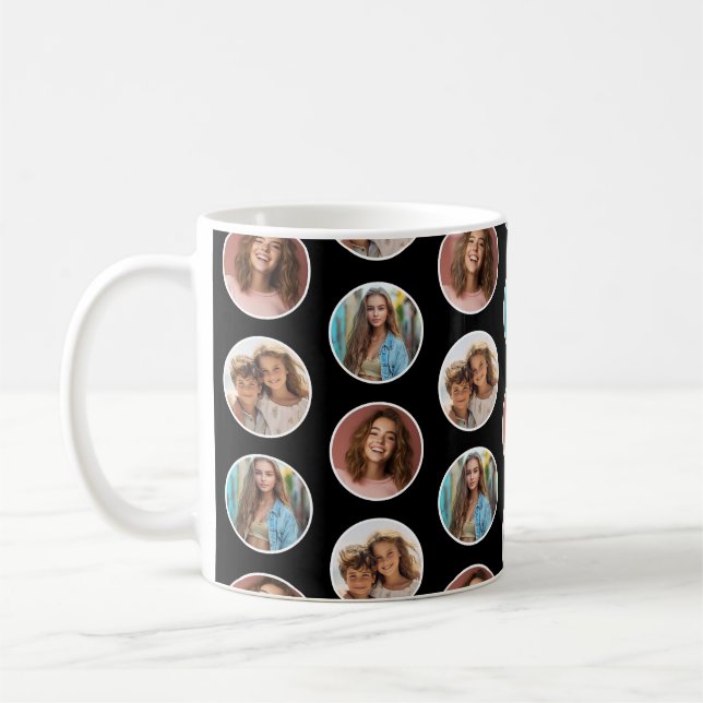 Mug 3 Photo Collage Bordure Cercle - Noir Blanc (Gauche)