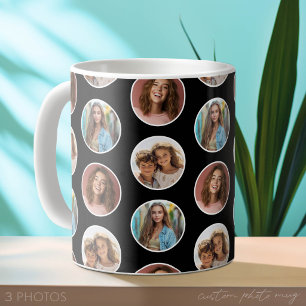 Mug 3 Photo Collage Bordure Cercle - Noir Blanc