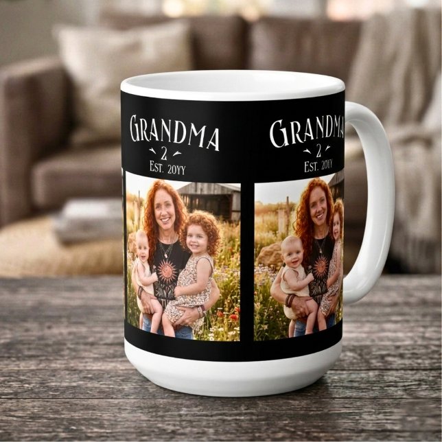 Mug 3 Photo Grandma Est Year Custom Name Number Grands (Créateur téléchargé)
