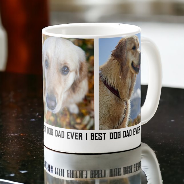 Mug 3 Photo Meilleur Chien Papa Jamais (3 Photo Best Dog Dad Ever Coffee Mug from Ricaso. Add photographs and text. Ideal father's day gift)