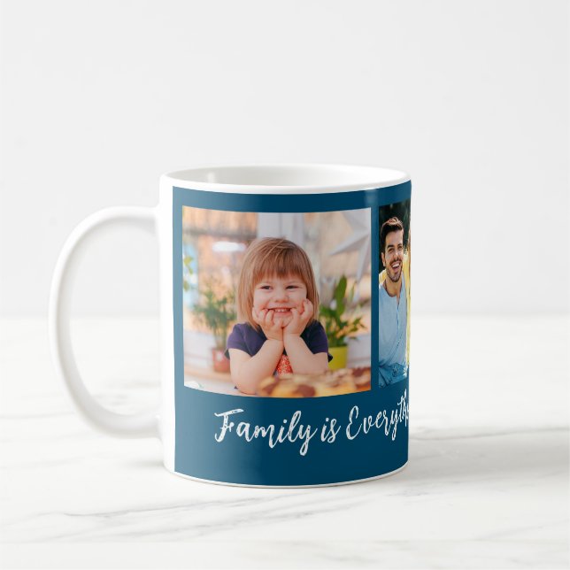 Mug 3 Photo personnalisée Nom de famille Citation Bleu (Gauche)