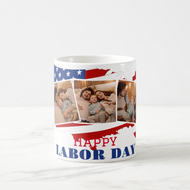 Mug 3 Photo Simple Elegant Labour Day avec drapeau amé (Centre)