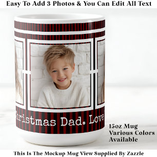 Mug 3 Photos, Long Message, Rouge Noir Moderne P31