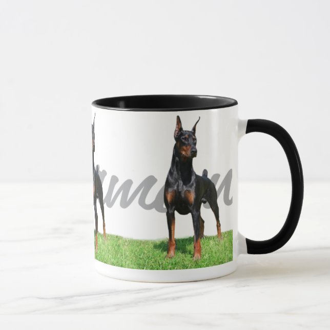 Mug 3 Pinschers noirs de dobermann avec le graphique (Droite)