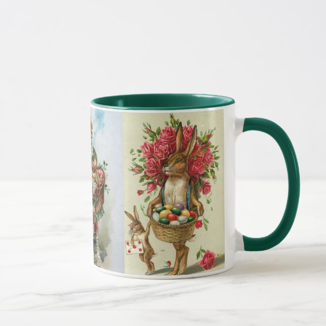 Mug 3 roses antiques de lapin de Pâques de carte (Droite)