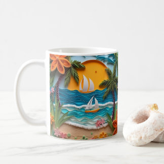 Mug 3D Imprimé Tropical Beach Voilier