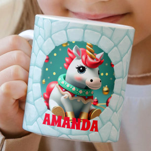 Mug 3D Unicorne Noël Personnalisé Enfants Chocolat cha