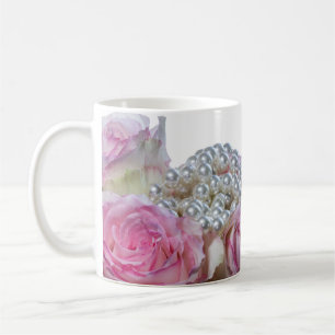 Mug 4008-Roses roses roses et blanches avec perles de 