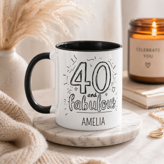 Mug 40 et Fabuleux Doodle Joyeux Anniversaire (Créateur téléchargé)