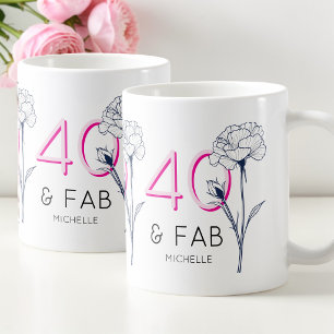 Mug 40 et fabuleux Fleurs roses Fête d'anniversaire 40