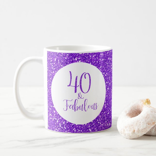 Mug 40 & Fabuleux anniversaire Sparkly Purple Parties  (Avec donut)