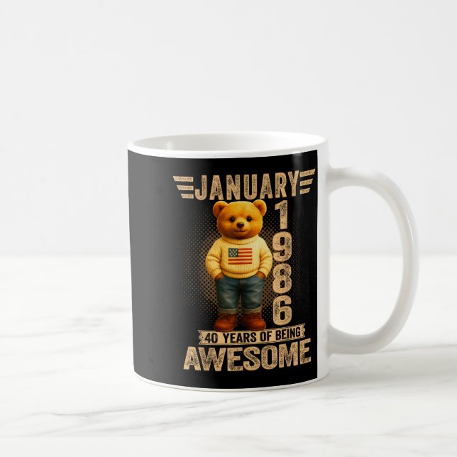 Mug 40 Year Old January 1986 Teddy Bear 40th Birthday  (Droite)