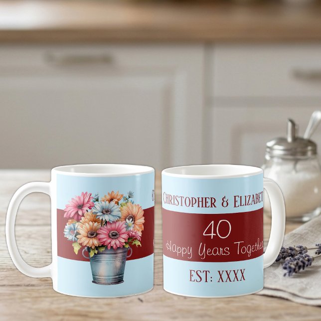 Mug 40e anniversaire de rubis fleurs noms bleu (Créateur téléchargé)