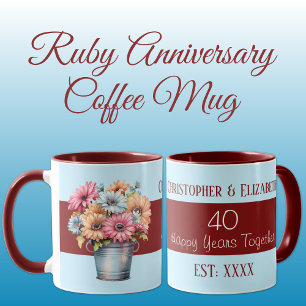 Mug 40e anniversaire de rubis fleurs noms bleu