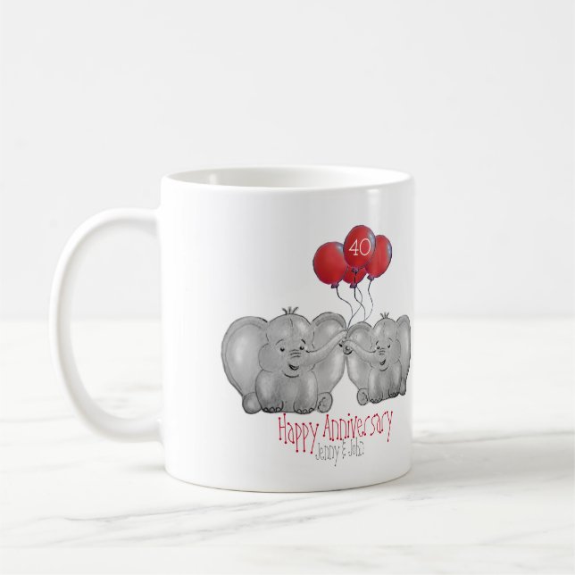 Mug 40e anniversaire de rubis mariage cadeau d'éléphan (Gauche)