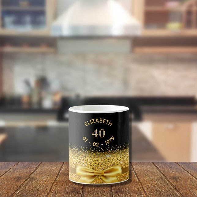 Mug 40e anniversaire d'or de l'arc noir nom étincelant (Créateur téléchargé)