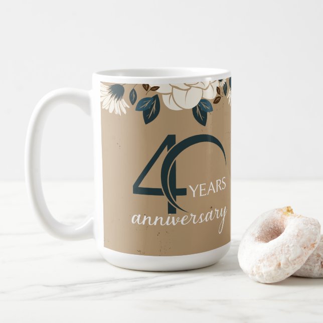 Mug 40e anniversaire du Mariage de fleurs rustiques (Avec donut)