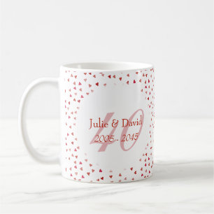 Mug 40e anniversaire du Mariage Ruby Hearts Confetti