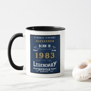 Mug 40e anniversaire Né 1983 Retro Legend Blue Gold