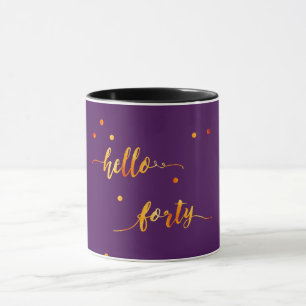 Mug 40e anniversaire or violet bonjour 40 typographie