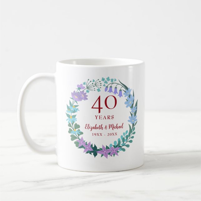 Mug 40e Anniversaire Ruby Floral Bluebell Lilac Wreath (Gauche)