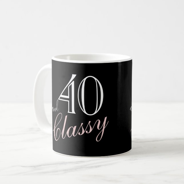 Mug 40ème et noir élégant script Anniversaire (Devant gauche)