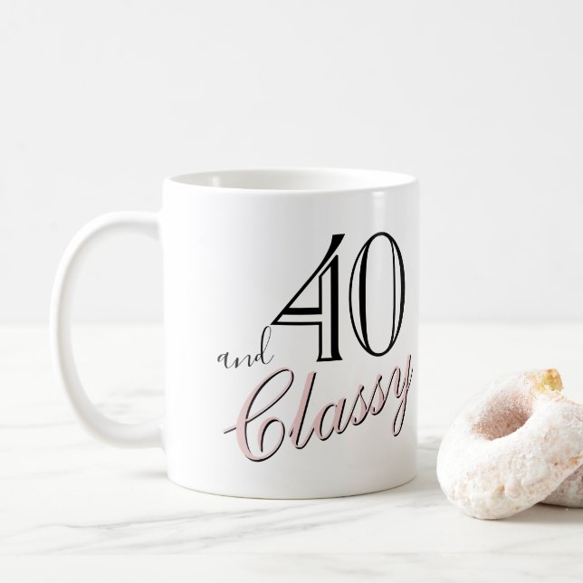 Mug 40ème et noir élégant script rose Anniversaire (Avec donut)