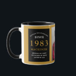 Mug 40th Birthday 1983 Black Gold Ajouter Nom Photo<br><div class="desc">Une énorme tasse photo en noir et or pour ces gens spéciaux. Customisez facilement le texte et la photo en utilisant le modèle fourni. Une partie de la gamme de normes d'établissement.</div>