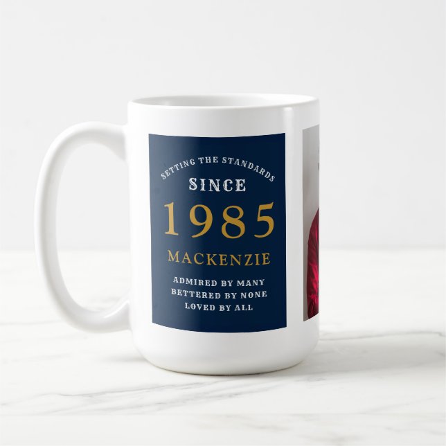 Mug 40th Birthday 1985 Blue Gold Ajouter Nom Photo Gra (Gauche)