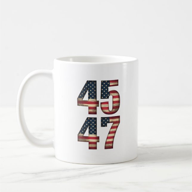 Mug 45 47 Donald Trump 2025 États-Unis Drapeau (Gauche)