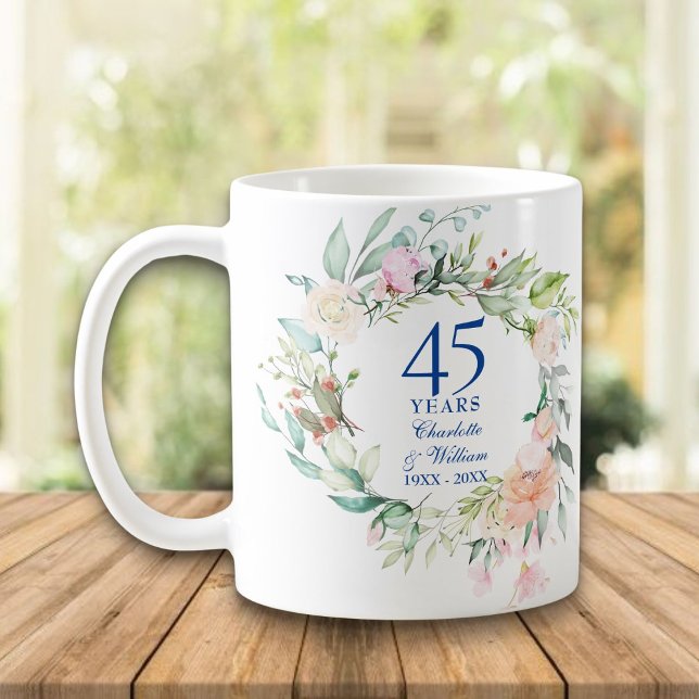Mug 45e 65e Anniversaire de Mariage Fleurs de Pays (45th 65th Wedding Anniversary Country Floral Coffee Mug)