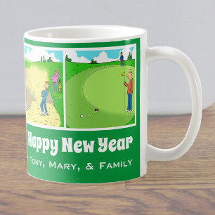 Mug 4 dessins animés sur le golf à personnaliser.