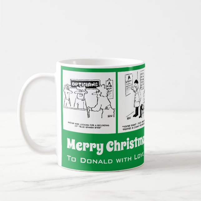 Mug 4 dessins animés sur le thème de l'opticien à pers (Gauche)