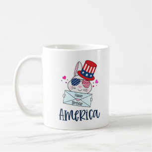 Mug 4 juillet lapin avec les Etats-Unis Drapeau lunett