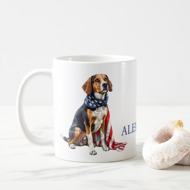 Mug 4 juillet Patriotic Hound Dog Personnalisé (Avec donut)
