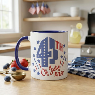 Mug 4 juillet Rouge Blanc et Bleu Nom personnalisé