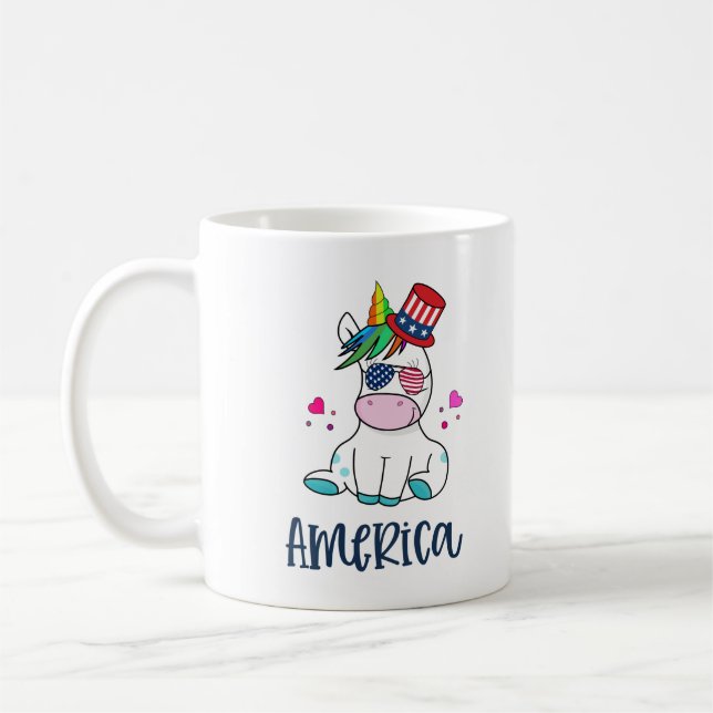 Mug 4 juillet Unicorne avec les États-Unis Drapeau lun (Gauche)