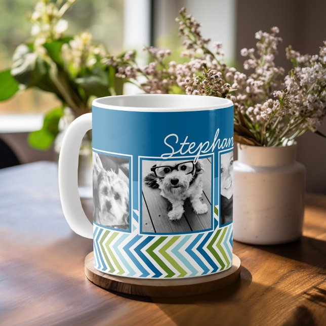 Mug 4 Photo Collage Chevron Coloré (Custom photo mug)