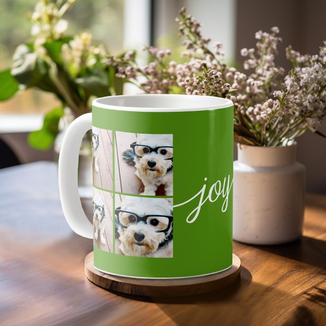 Mug 4 photos en collage avec Joie de Fête Vert (Mug template with 8 photos )