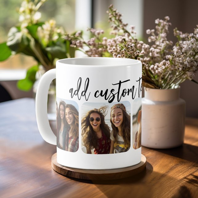 Mug 4 photos en collage avec un script bounce tendance (Personalized mug with 4 photos)