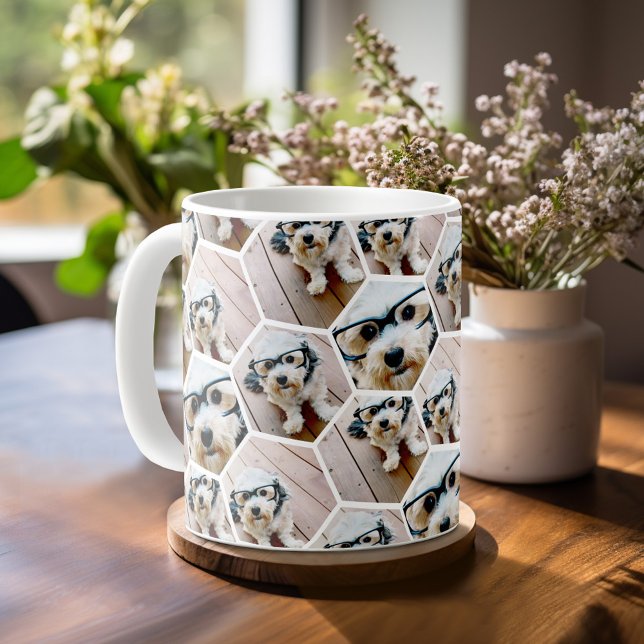 Mug 4 photos en collage - motif hexagonal funky (Mug template with a place for photos)